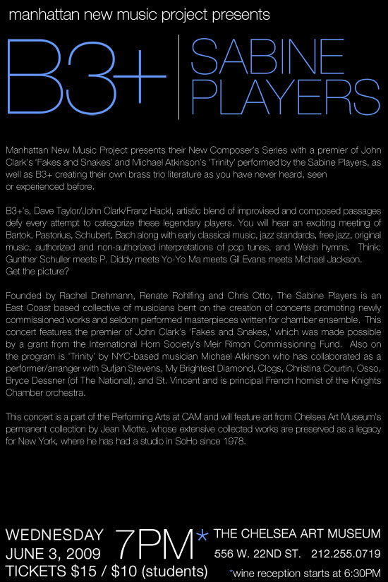 Manhattan New Music Project: B3+ and The Sabine Players